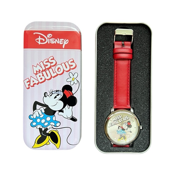 Disney 2008 Minnie Mouse Miss Fabulous Wrist Watch Leather Strap 3222561 New - Picture 1 of 5